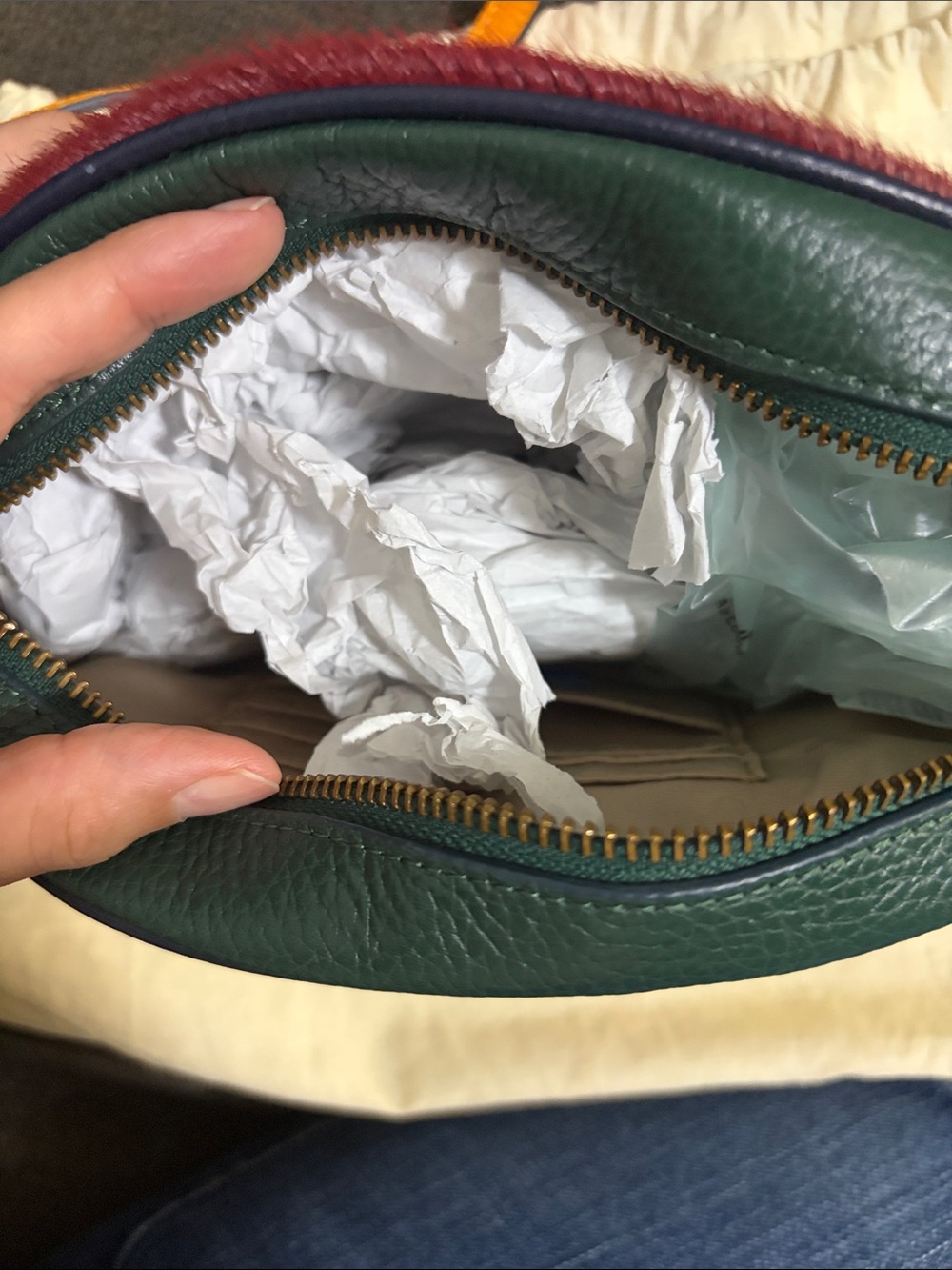 J. Crew Green, Blue & Yellow Colorblock Leather Messenger Bag - Picture 7 of 7